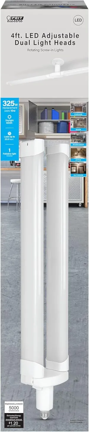 Feit Electric LED Light Panel, 4 Ft. Foldable, 40 Watts, 4000 Lumens, E26 Medium Base, 5000K Daylight, 120V, 80 CRI, 22 Years Lifetime, Frosted Bulb, Damp Rated, ADJ5000/48/5K/LED