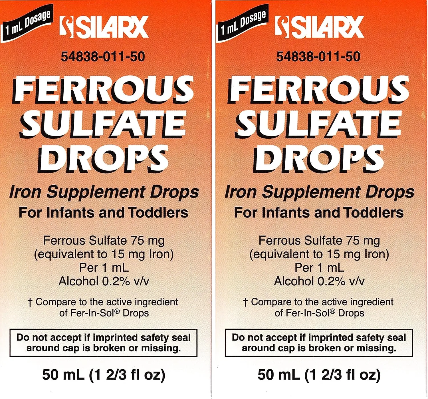 Ferrous Drops Iron Supplement Peppermint Flavor Generic for Enfamil Fer-in-Sol Iron Supplement Drops for Infants, Toddlers & Children Measuring Dropper Included 50 ml per Bottle Pack of 2