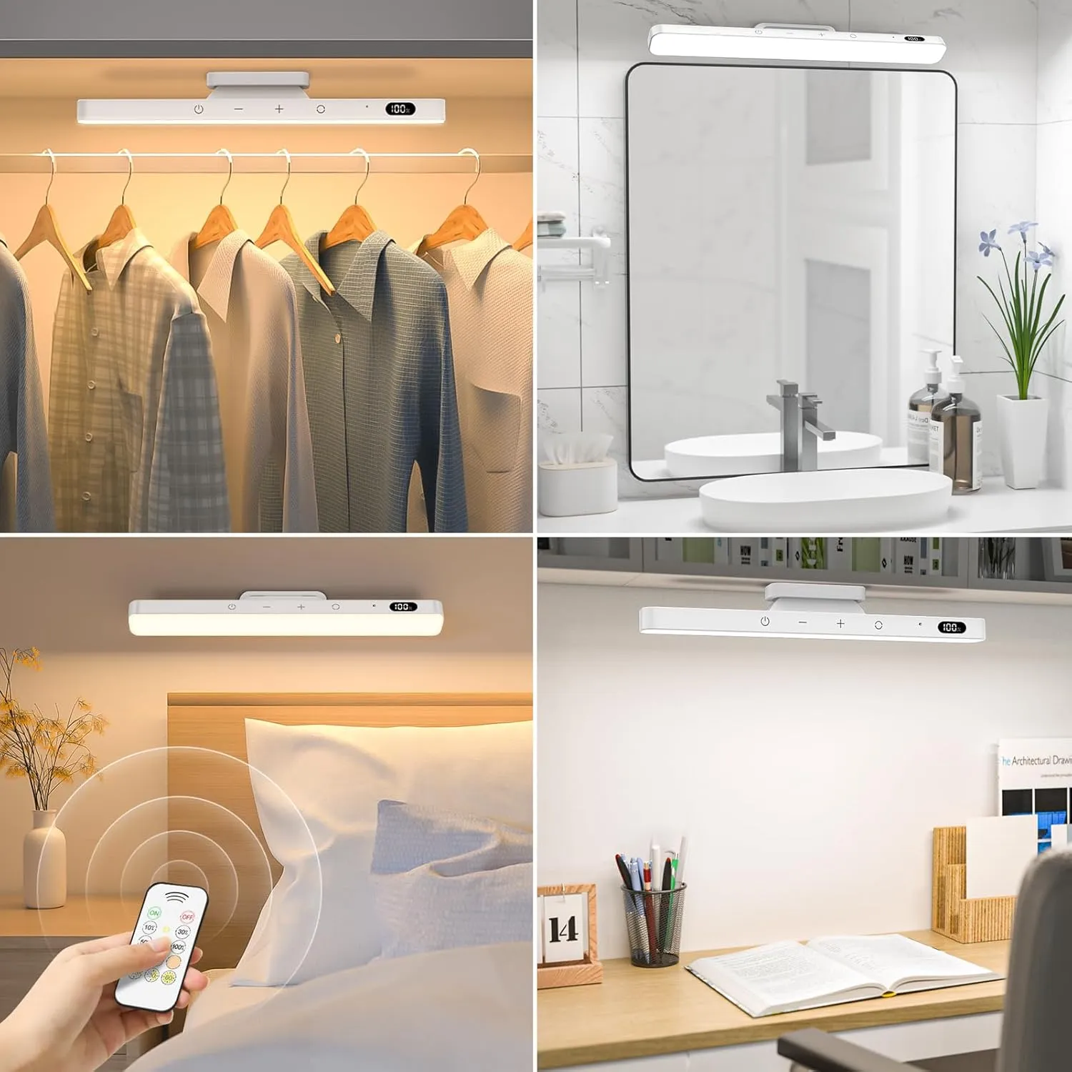 Ferswe 5W Mirror Lights with Remote Control,3 Color Adjustable Makeup Light with 120 LEDs,2500mAh Rechargeable Light Bar,Touch Light Wireless for Cabinets,Stick On Lights for Closet,Bunk Bed