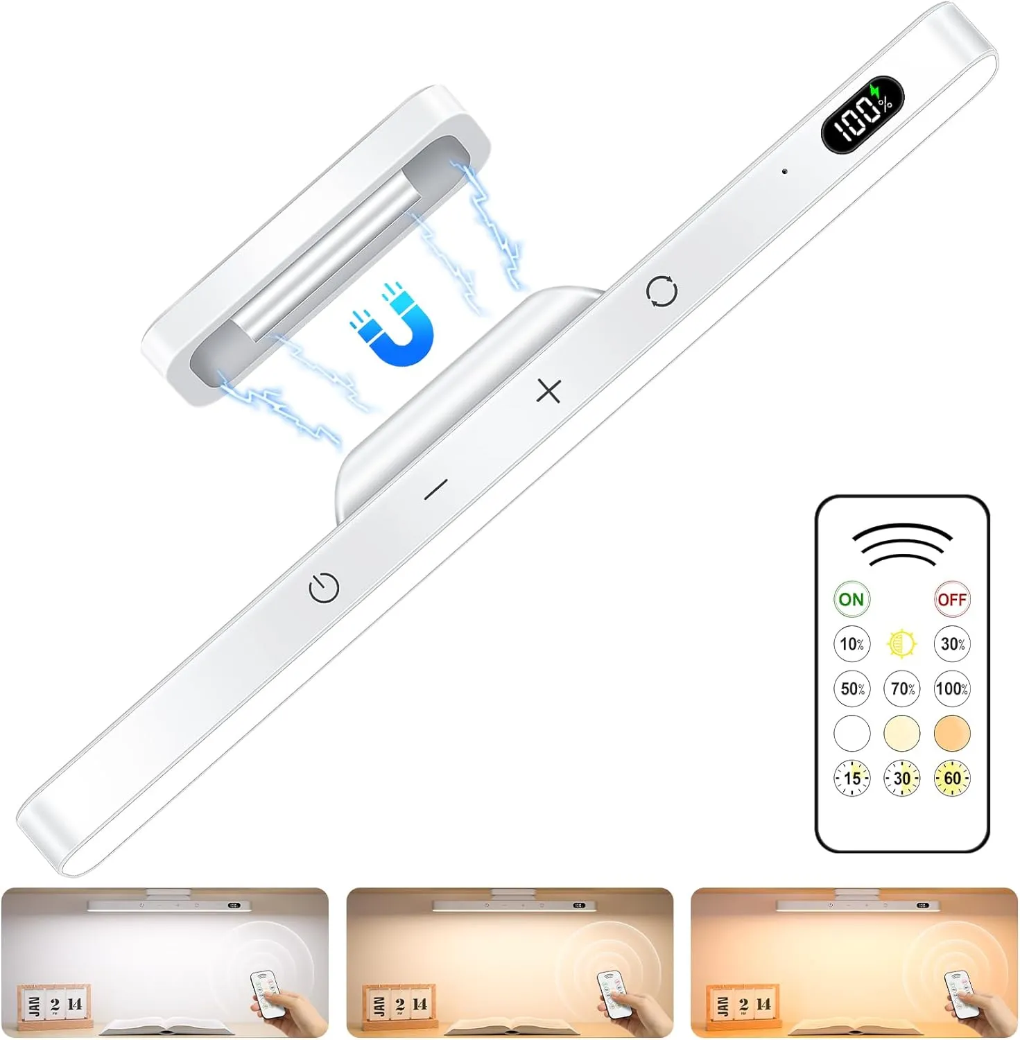 Ferswe 5W Mirror Lights with Remote Control,3 Color Adjustable Makeup Light with 120 LEDs,2500mAh Rechargeable Light Bar,Touch Light Wireless for Cabinets,Stick On Lights for Closet,Bunk Bed