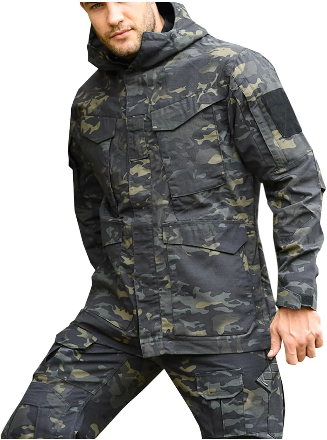 Finelylove Mens Military Tactical Jacket Waterproof Rain Jacket Warm Winter Raincoat Mountain Windbreaker with 6 Pockets