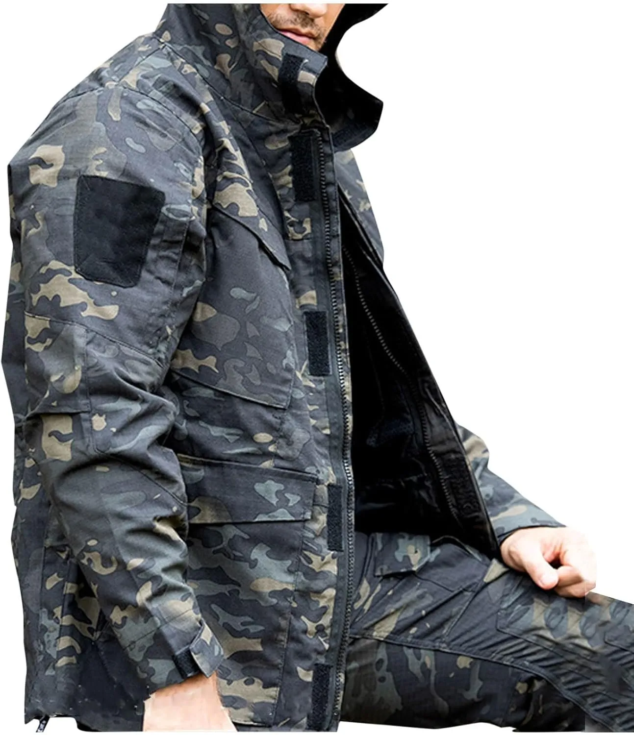 Finelylove Mens Military Tactical Jacket Waterproof Rain Jacket Warm Winter Raincoat Mountain Windbreaker with 6 Pockets