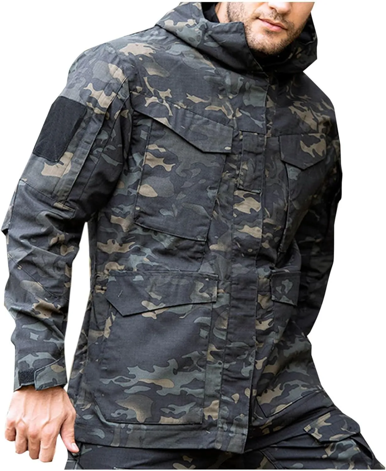 Finelylove Mens Military Tactical Jacket Waterproof Rain Jacket Warm Winter Raincoat Mountain Windbreaker with 6 Pockets