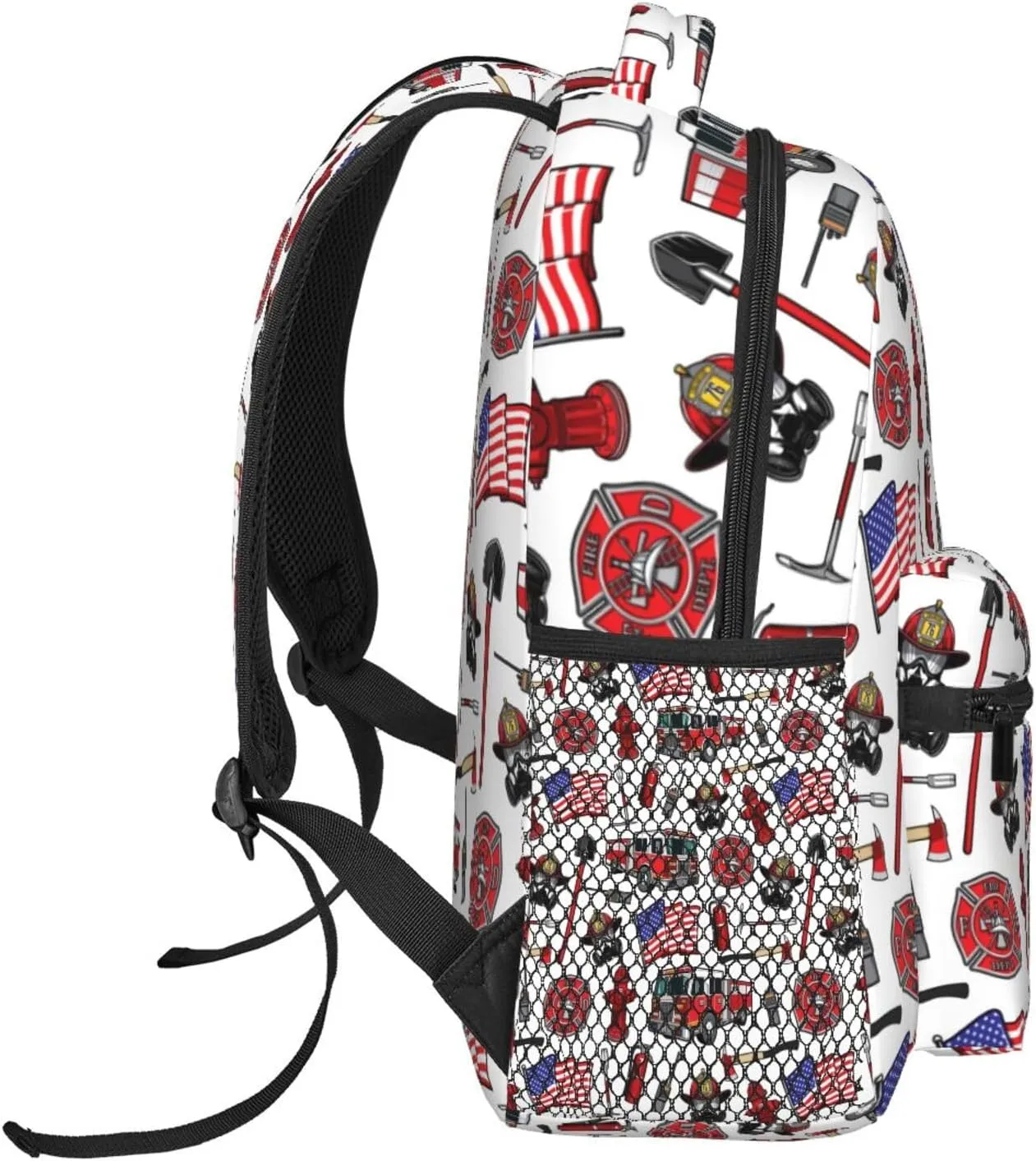 Firefighting Fire Trucks American Flag Backpack Lightweight Laptop Backpack Casual Daypack Travel Double Shoulder Bag For Women Men
