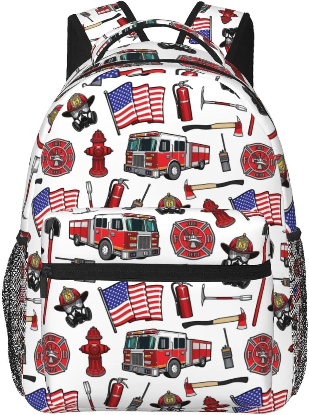 Firefighting Fire Trucks American Flag Backpack Lightweight Laptop Backpack Casual Daypack Travel Double Shoulder Bag For Women Men