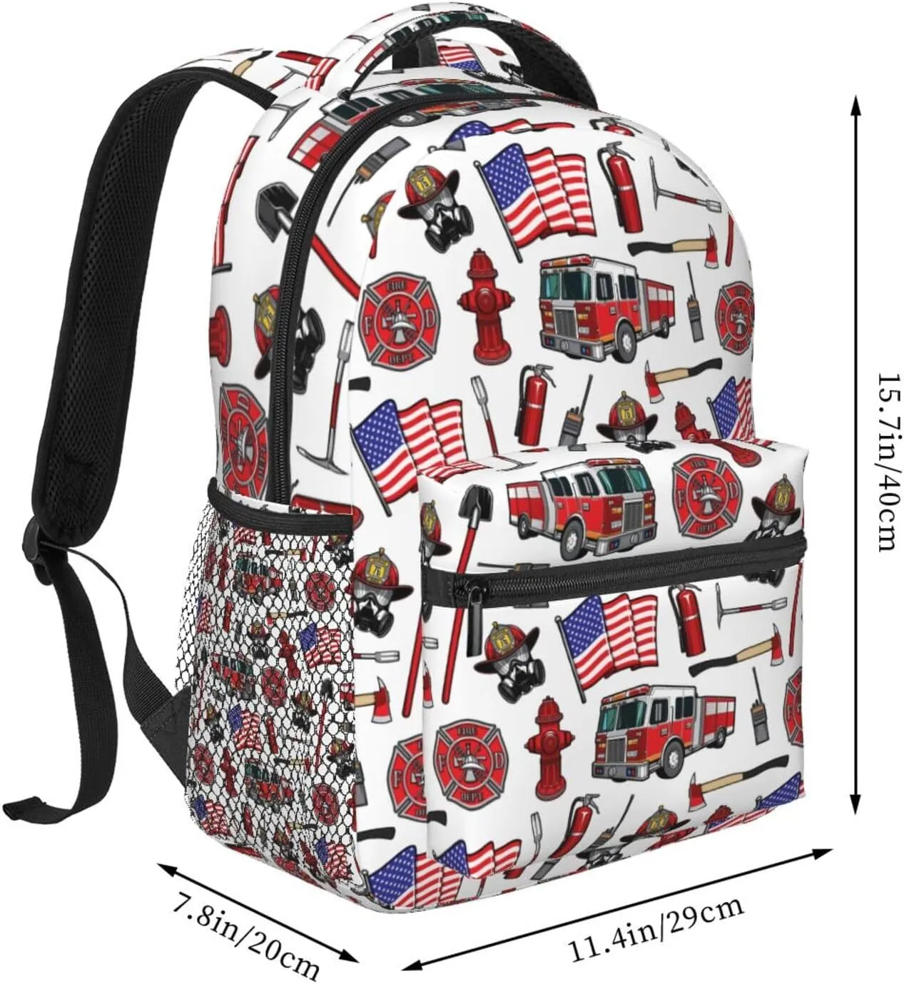 Firefighting Fire Trucks American Flag Backpack Lightweight Laptop Backpack Casual Daypack Travel Double Shoulder Bag For Women Men