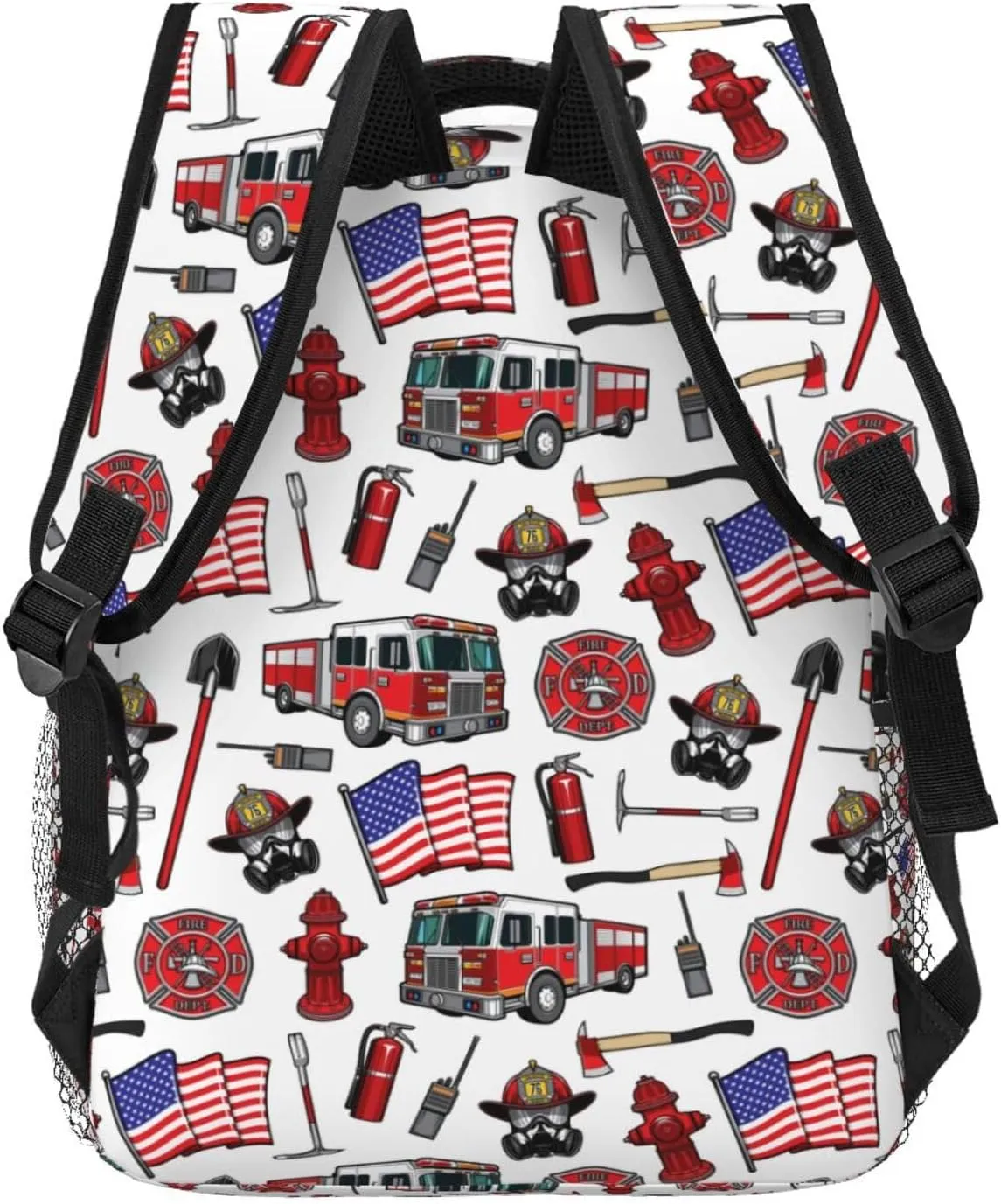 Firefighting Fire Trucks American Flag Backpack Lightweight Laptop Backpack Casual Daypack Travel Double Shoulder Bag For Women Men