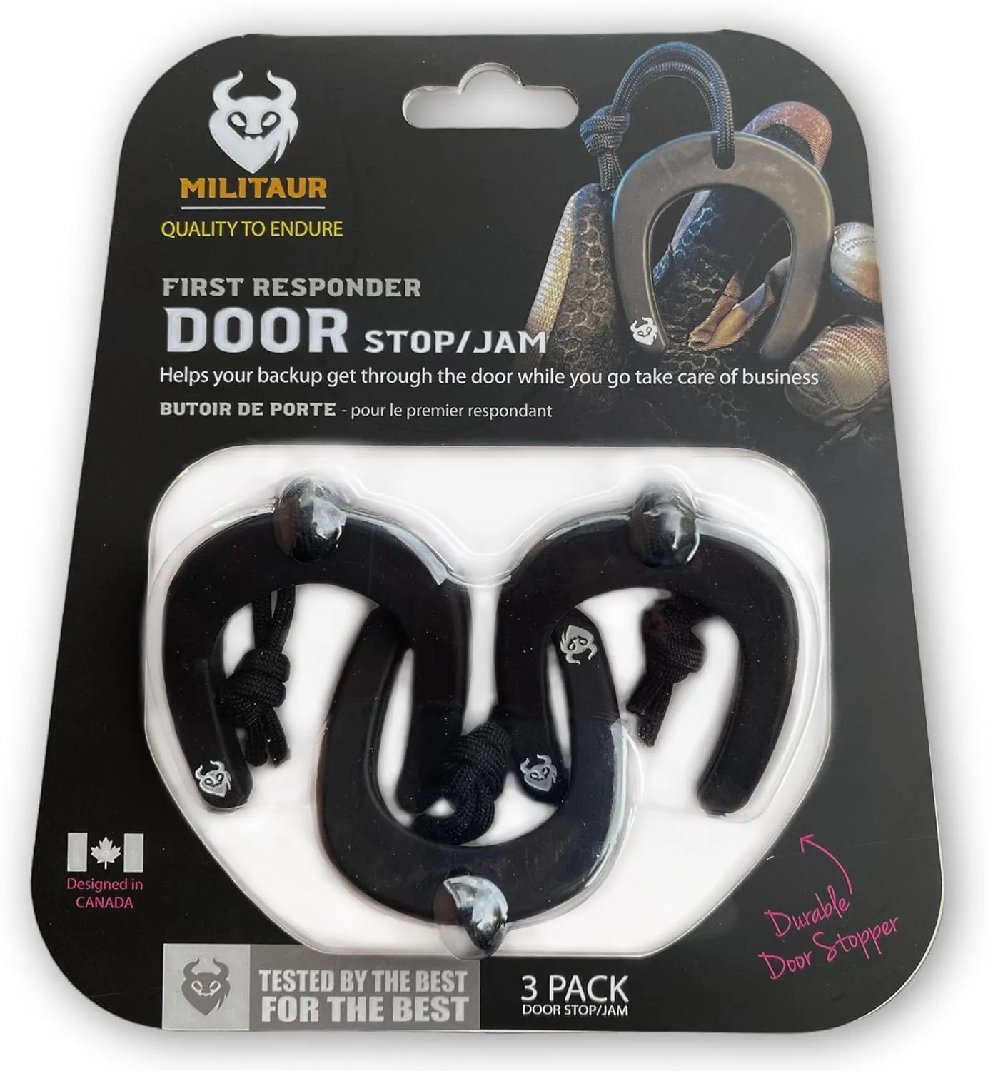 First Responder Door Stop Black (3 Pack) – Molle Compatible, Tactical Door Jam for Police, EMS, Firefighters