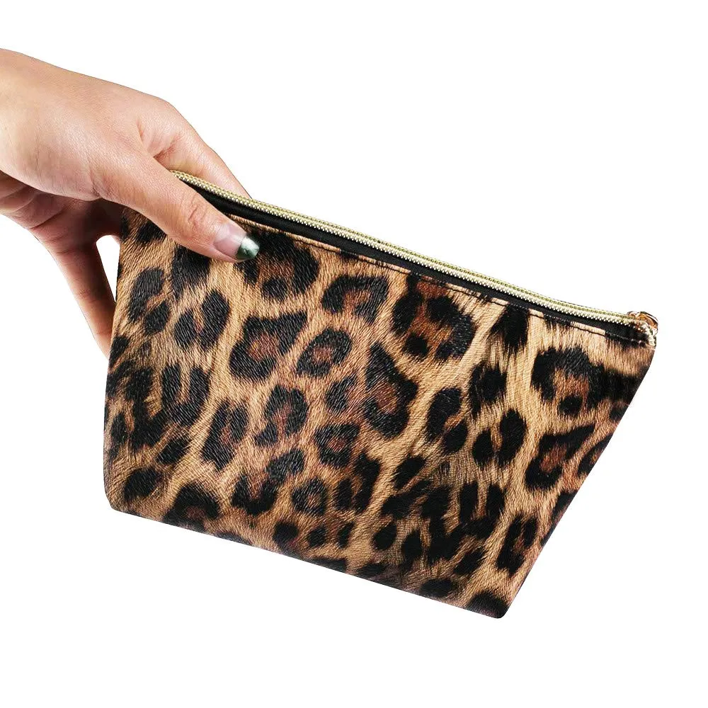 FITINI Leopard Makeup Bag 3 Pack Travel Toiletry Bag Portable Cheetah Printed Women Cosmetic Pouch Organizer with Zipper Waterproof Storage Case for Girls