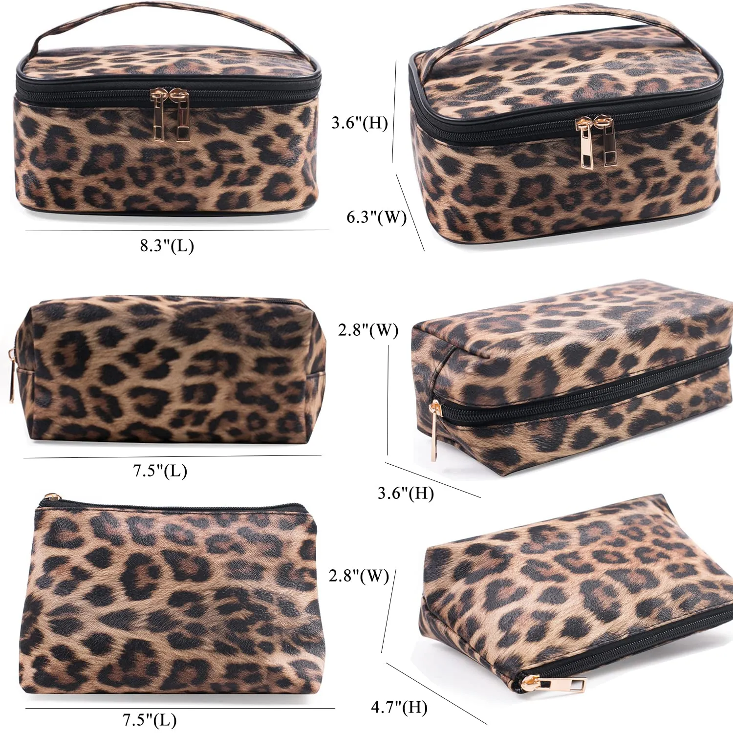 FITINI Leopard Makeup Bag 3 Pack Travel Toiletry Bag Portable Cheetah Printed Women Cosmetic Pouch Organizer with Zipper Waterproof Storage Case for Girls