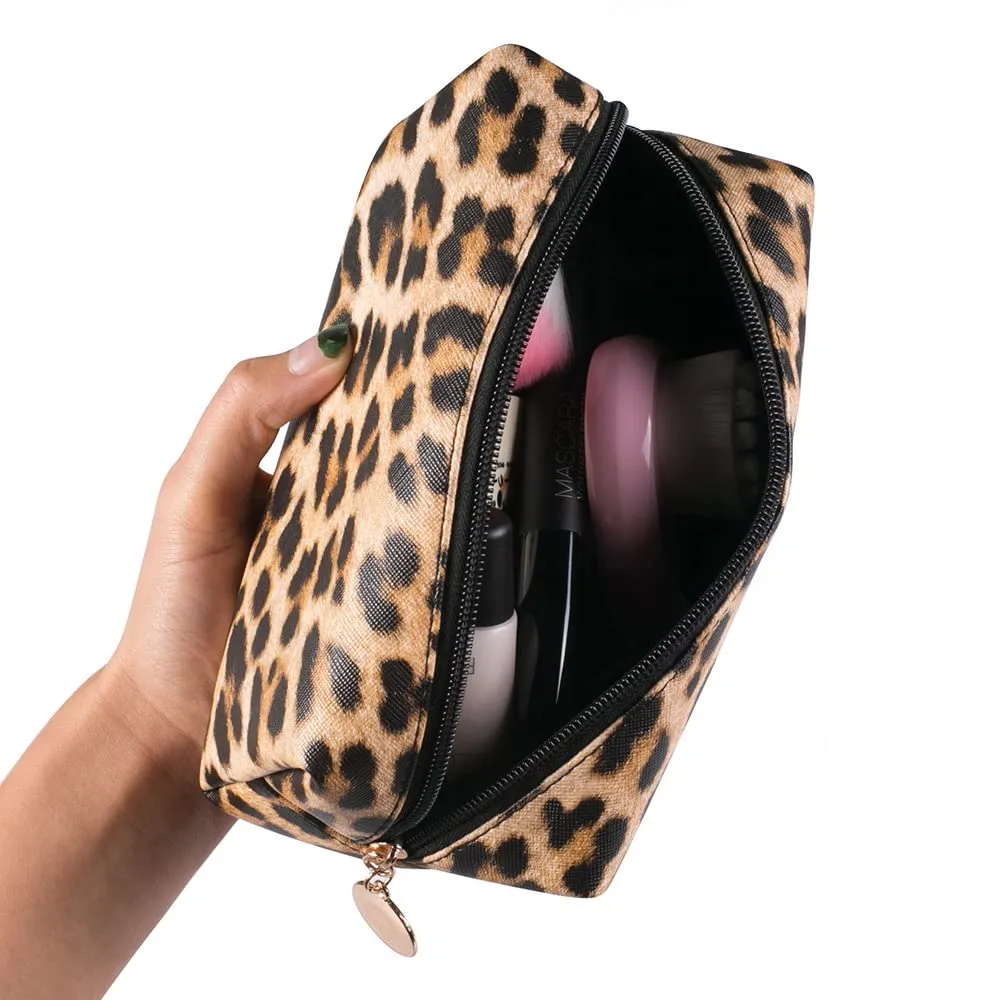 FITINI Leopard Makeup Bag 3 Pack Travel Toiletry Bag Portable Cheetah Printed Women Cosmetic Pouch Organizer with Zipper Waterproof Storage Case for Girls