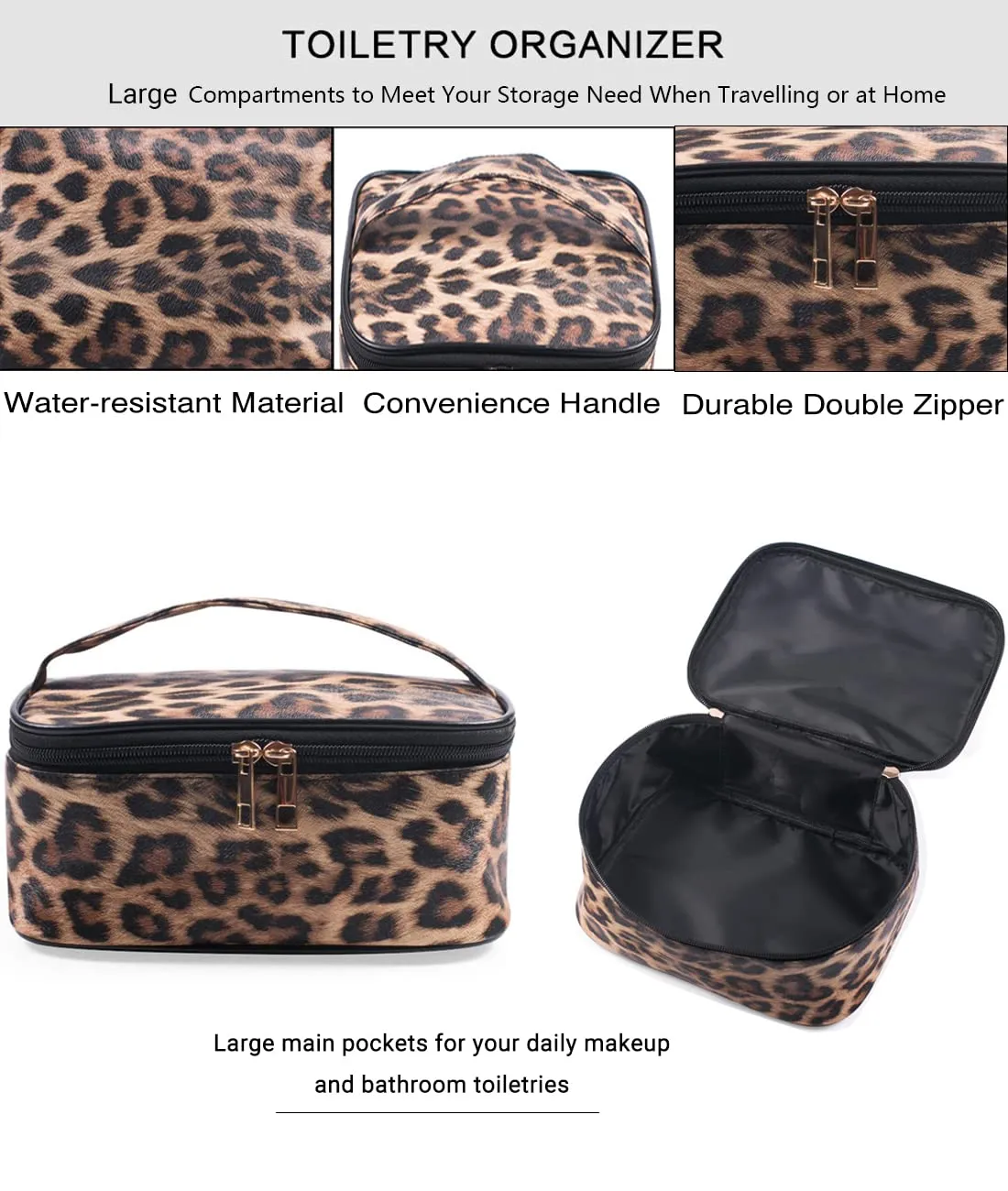 FITINI Leopard Makeup Bag 3 Pack Travel Toiletry Bag Portable Cheetah Printed Women Cosmetic Pouch Organizer with Zipper Waterproof Storage Case for Girls