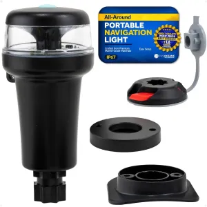 Five Oceans Portable Anchor Light - Stern Lights for Boats, LED Anchor Light and Signal Flashlight Function, 2-Option Base Installation for Inflatable Boat, Small Tender, Canoe, Kayak - FO4690