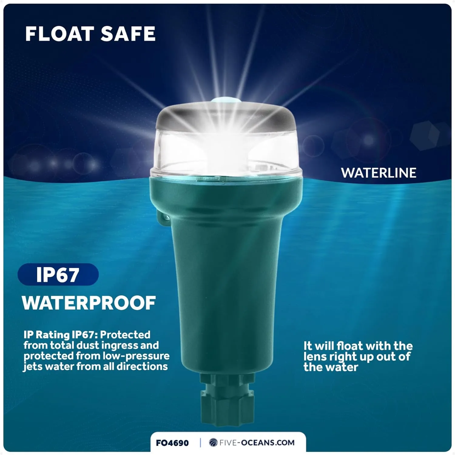 Five Oceans Portable Anchor Light - Stern Lights for Boats, LED Anchor Light and Signal Flashlight Function, 2-Option Base Installation for Inflatable Boat, Small Tender, Canoe, Kayak - FO4690