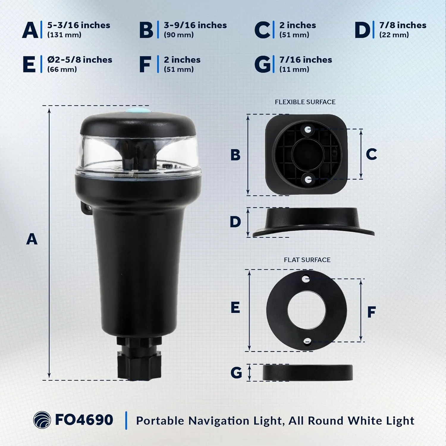 Five Oceans Portable Anchor Light - Stern Lights for Boats, LED Anchor Light and Signal Flashlight Function, 2-Option Base Installation for Inflatable Boat, Small Tender, Canoe, Kayak - FO4690