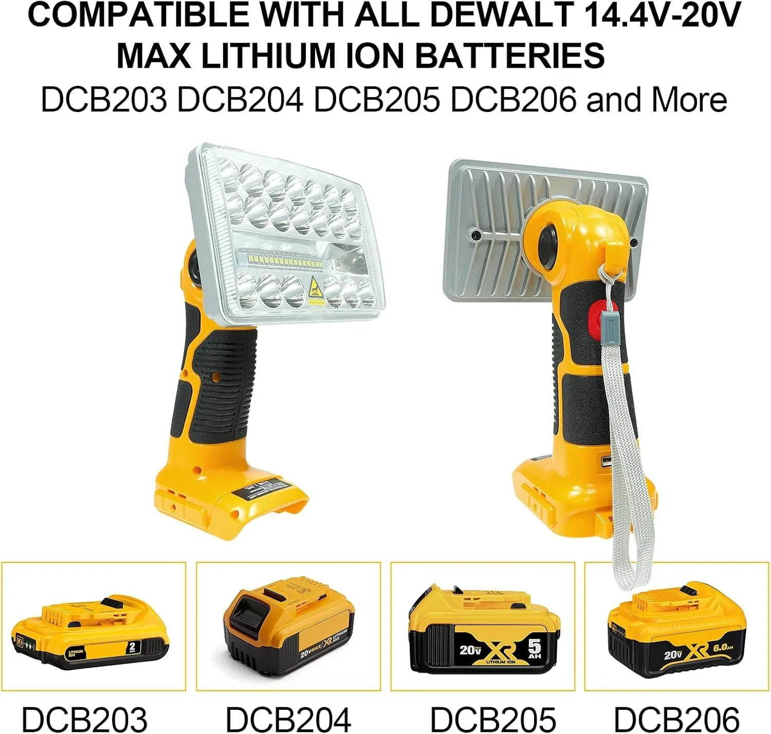 Flashlight for Dewalt 20V Battery, 20v Work Light, 18W 2000LM Portable Floodlights and Spotlight with USB Charging Port for Repairing, Garage, Camping, Jobsite