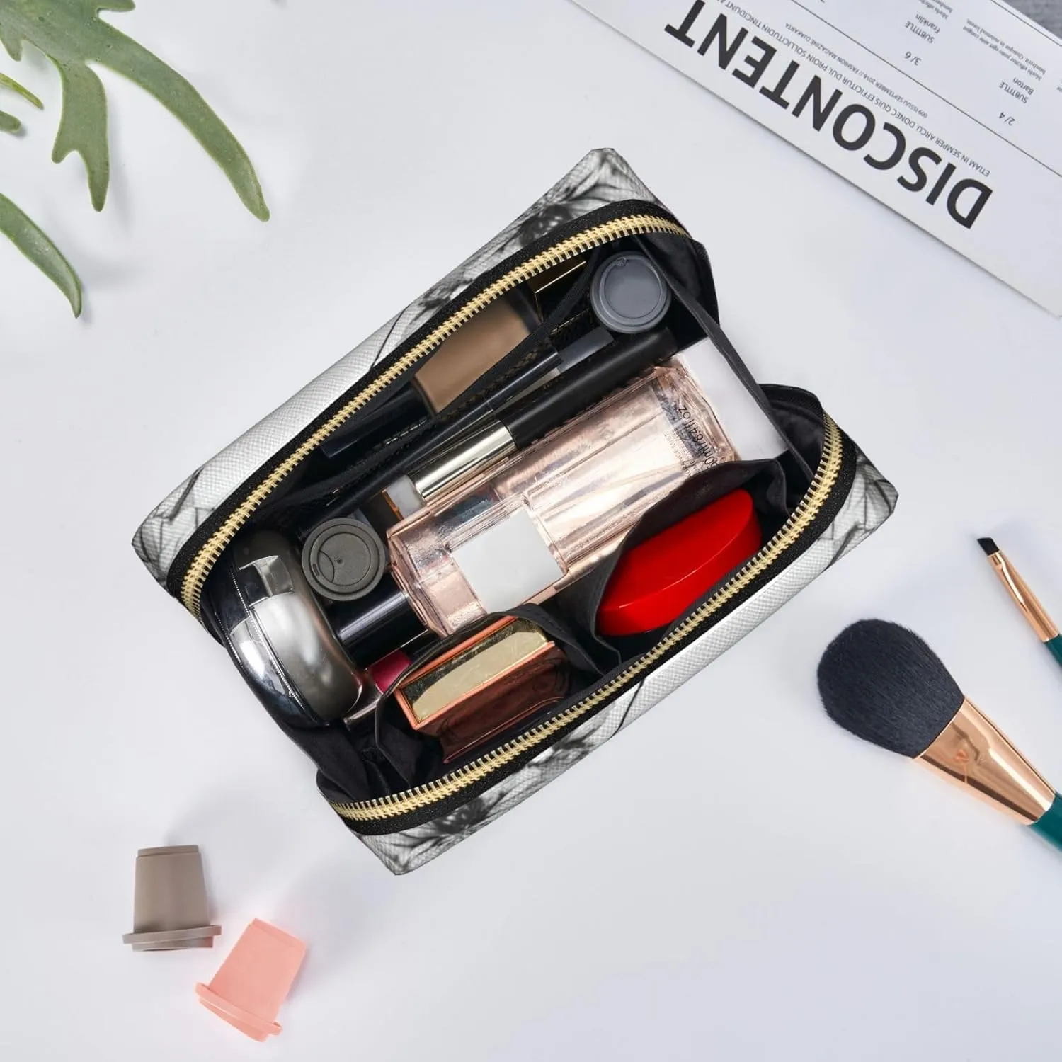Floral Skull Toiletry Pouch, Travel-Friendly Makeup Organizer For Makeup Brushes, Lipsticks