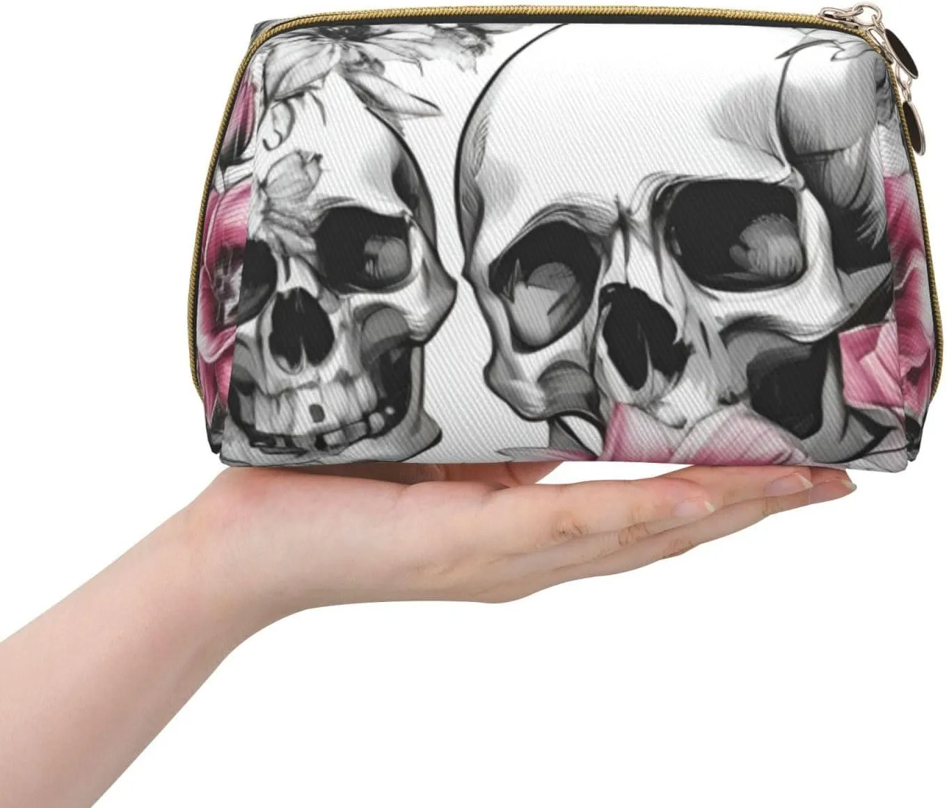 Floral Skull Toiletry Pouch, Travel-Friendly Makeup Organizer For Makeup Brushes, Lipsticks