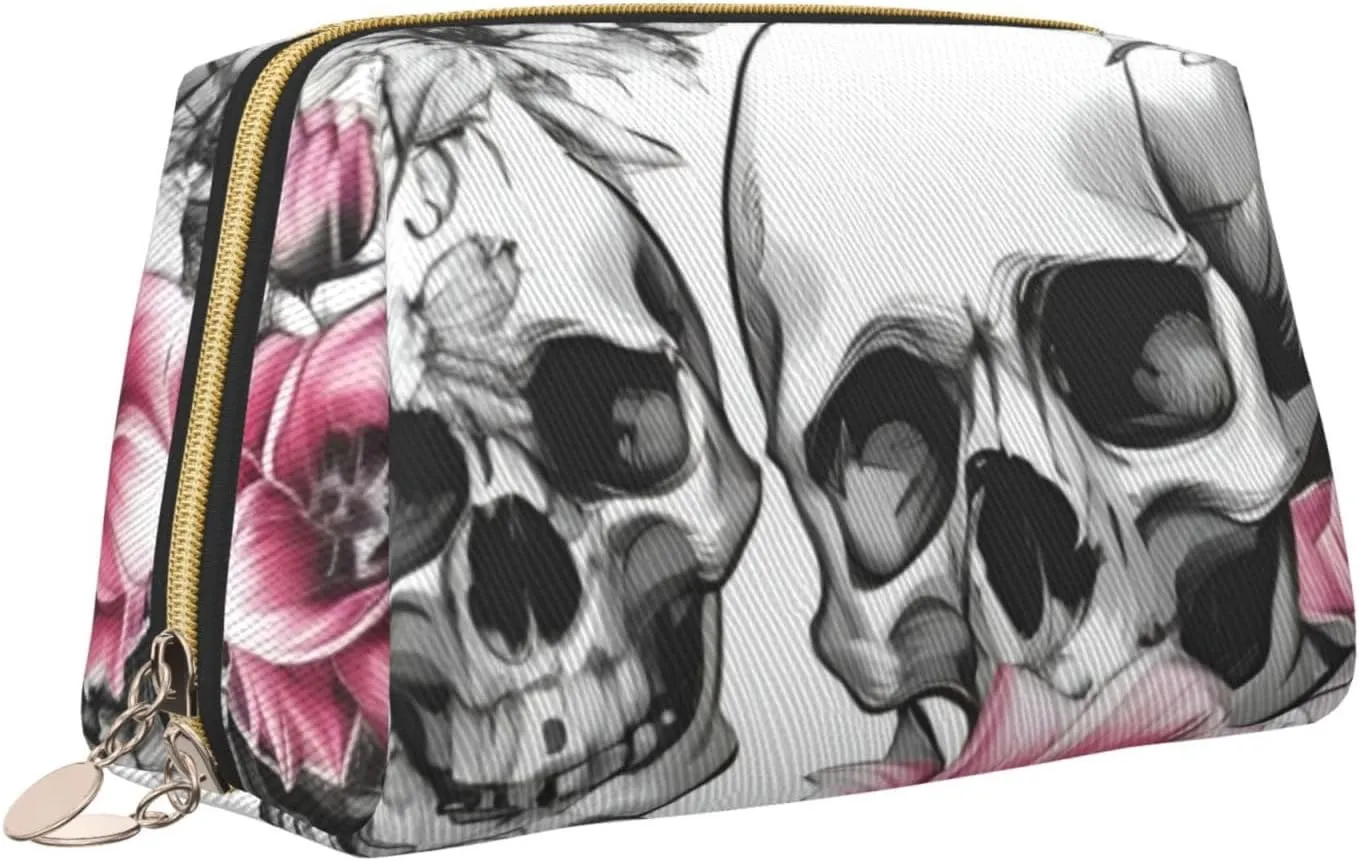 Floral Skull Toiletry Pouch, Travel-Friendly Makeup Organizer For Makeup Brushes, Lipsticks