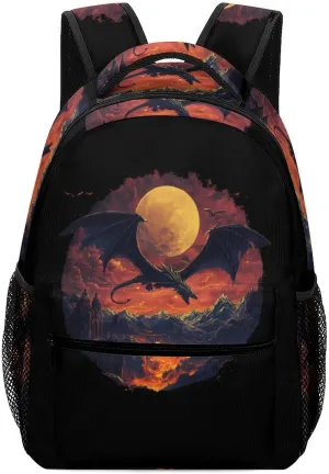 Flying Black Dragon Magma City Travel Backpack Lightweight Shoulders Bag Laptop Daypack for Work Office