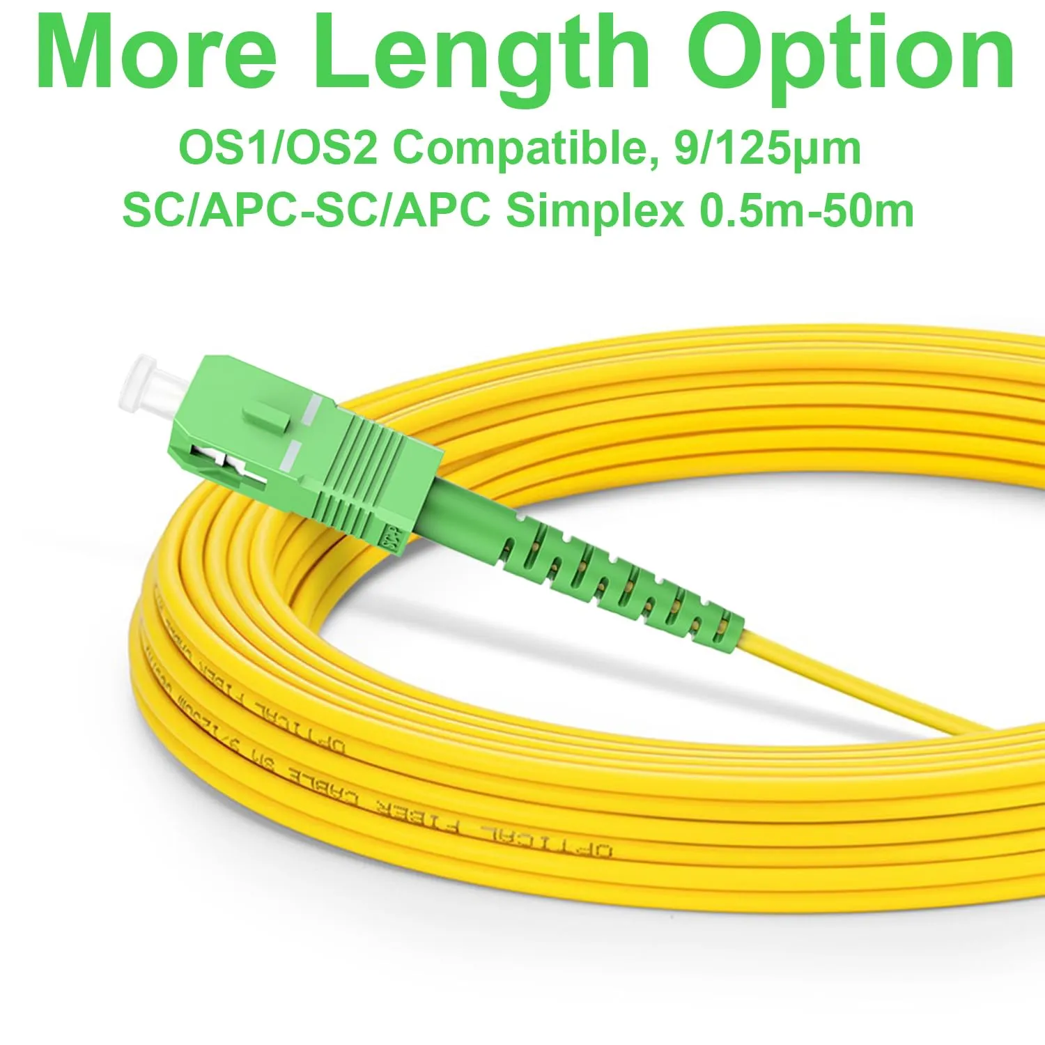FLYPROFiber- 20m/66ft SC/APC to SC/APC Optic Fiber Cable, OS2 Single Mode Fiber Patch Cable, Simplex, Length Option: 0.5m-50m 9/125um LSZH Yellow OD-2.0mm 20m(66ft)