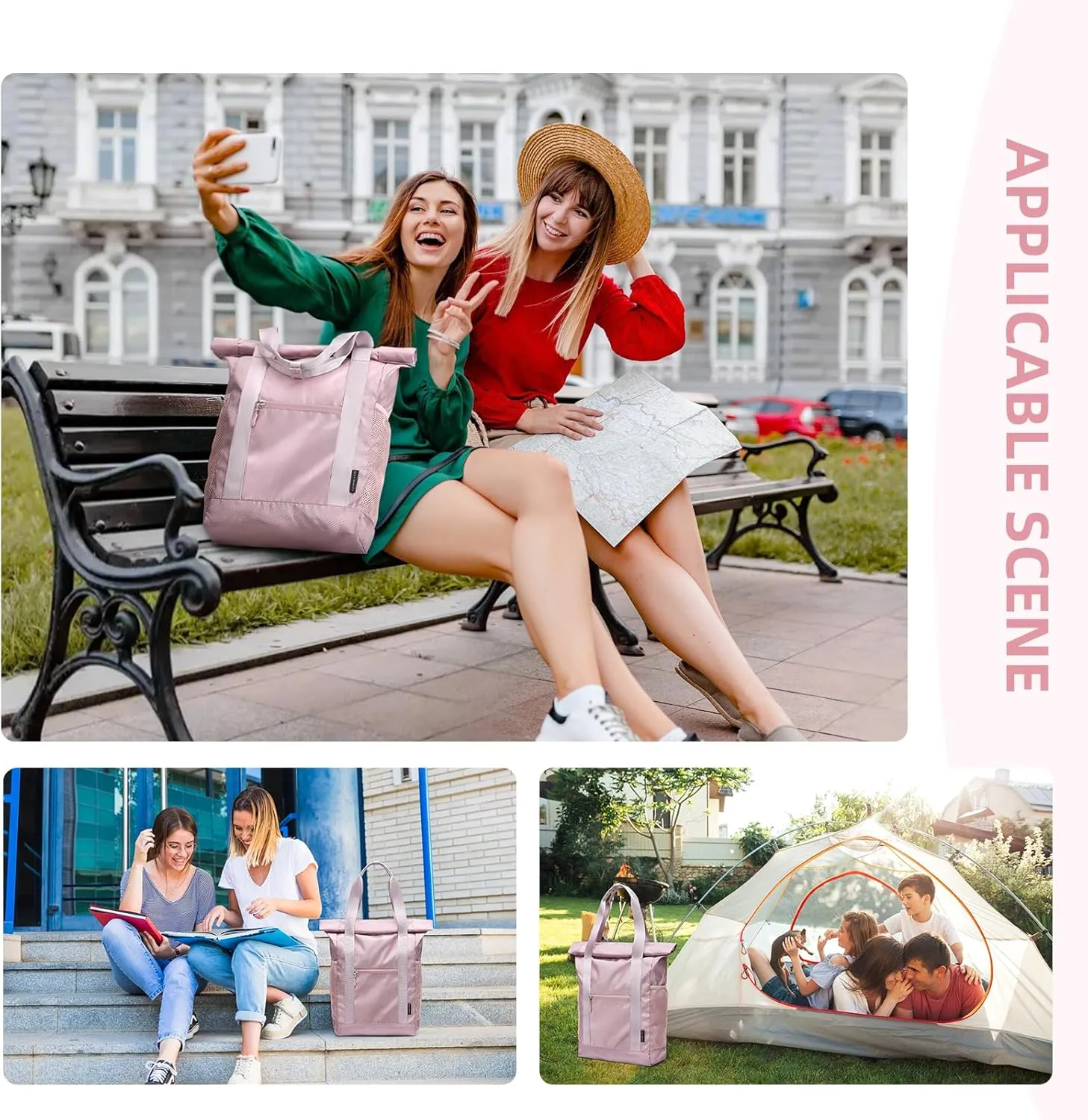 Foldable Convertible Tote Backpack Lightweight Versatile Nylon Daypack for Women Work Leisure Travel,Berry Pink