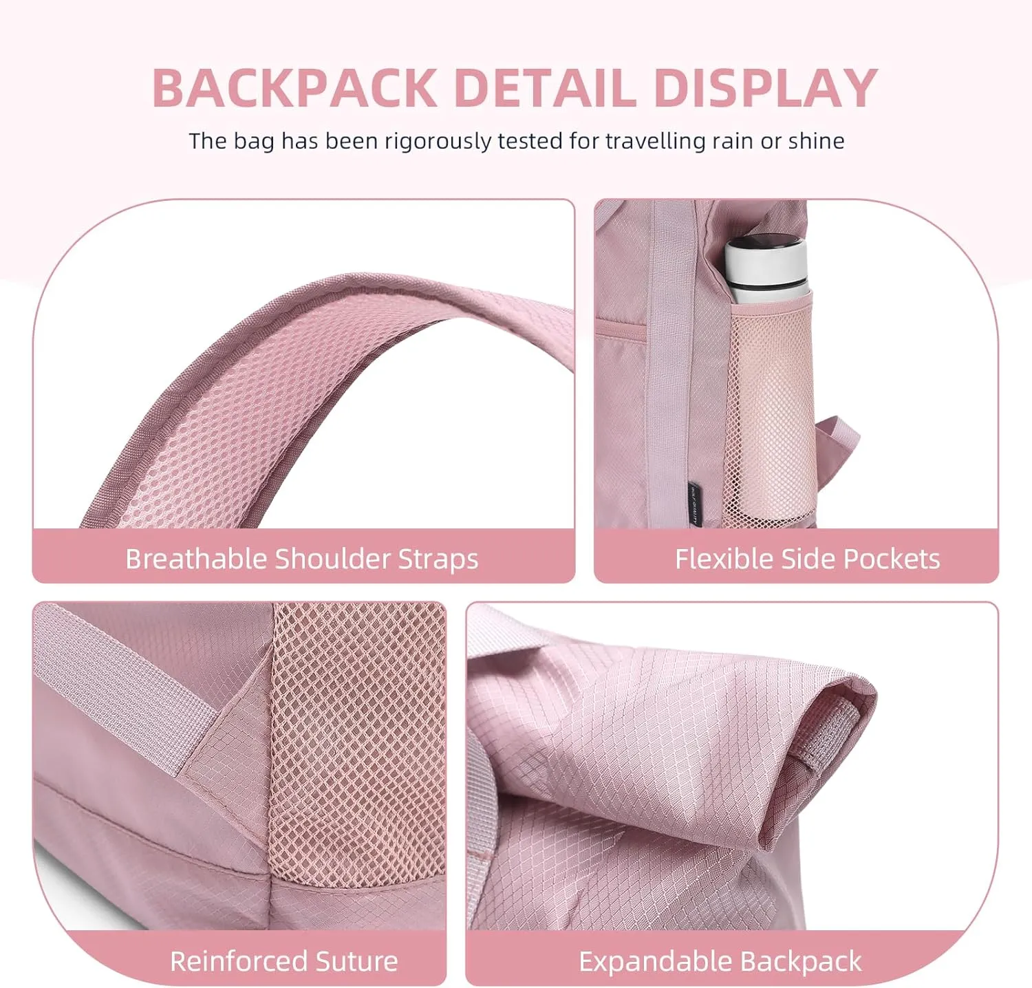 Foldable Convertible Tote Backpack Lightweight Versatile Nylon Daypack for Women Work Leisure Travel,Berry Pink
