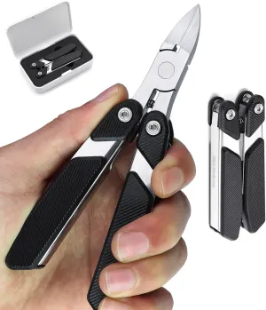 Foldable Toenail Clippers - Portable Travel Toenail Trimmer, Surgical Steel Ingrown/Thick Nail Clipper, Compact Safe Design with Anti-Slip Handle