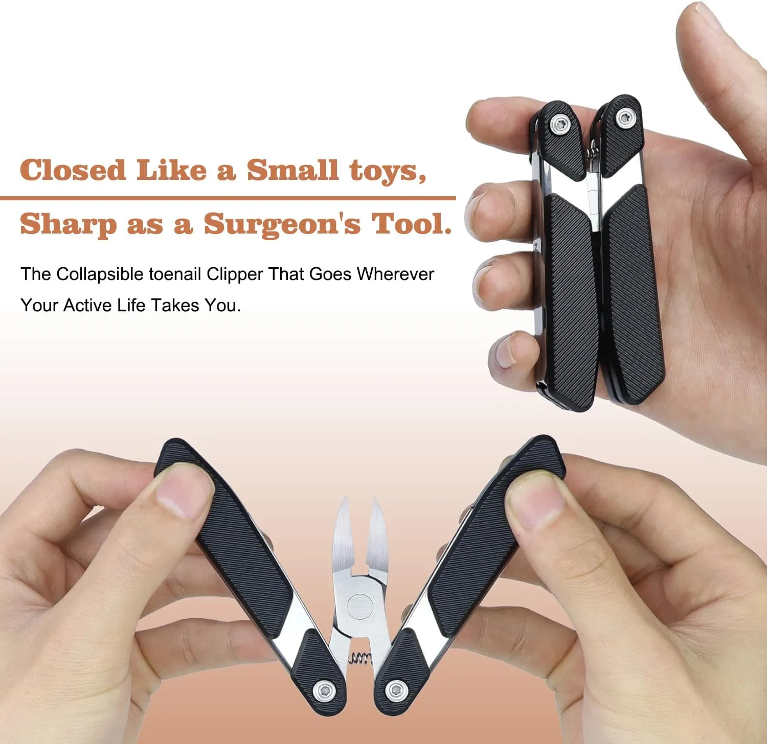 Foldable Toenail Clippers - Portable Travel Toenail Trimmer, Surgical Steel Ingrown/Thick Nail Clipper, Compact Safe Design with Anti-Slip Handle