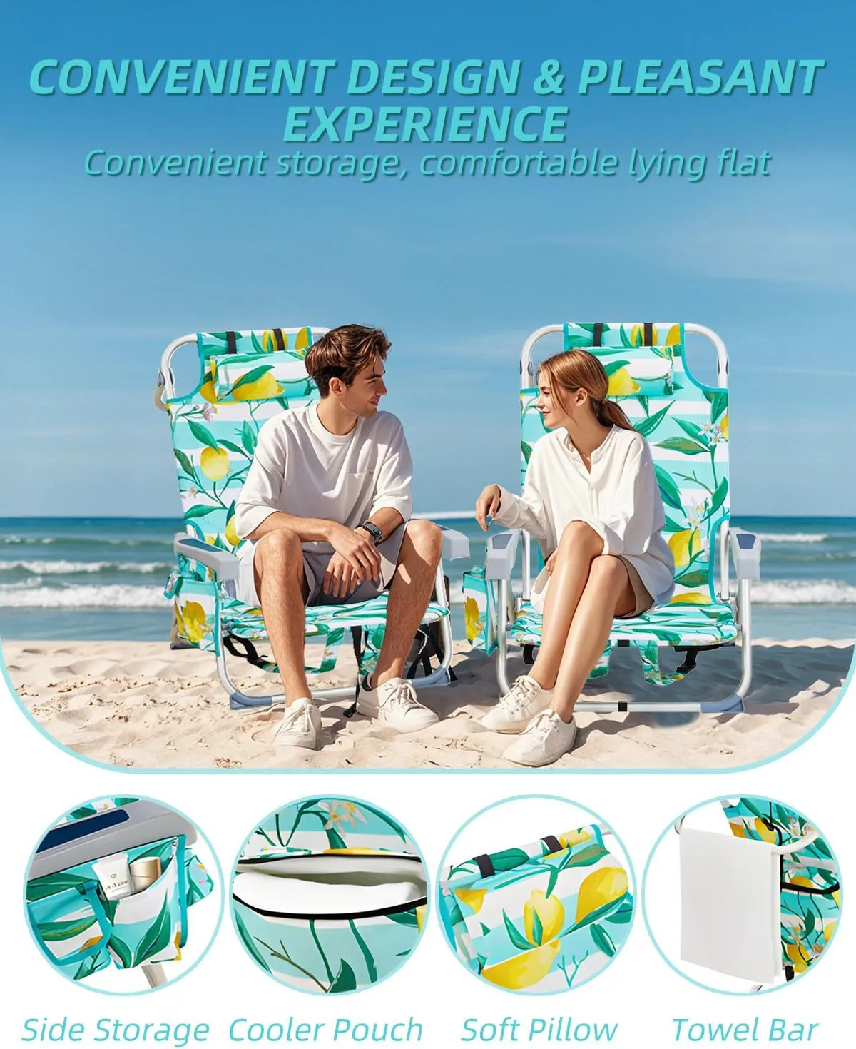 Folding Beach Chairs for Adults, Lightweight Backpack Beach Chair with Headrest, Aluminum Camping Chair Support 220LBS for Camp, Picnic, Lawn