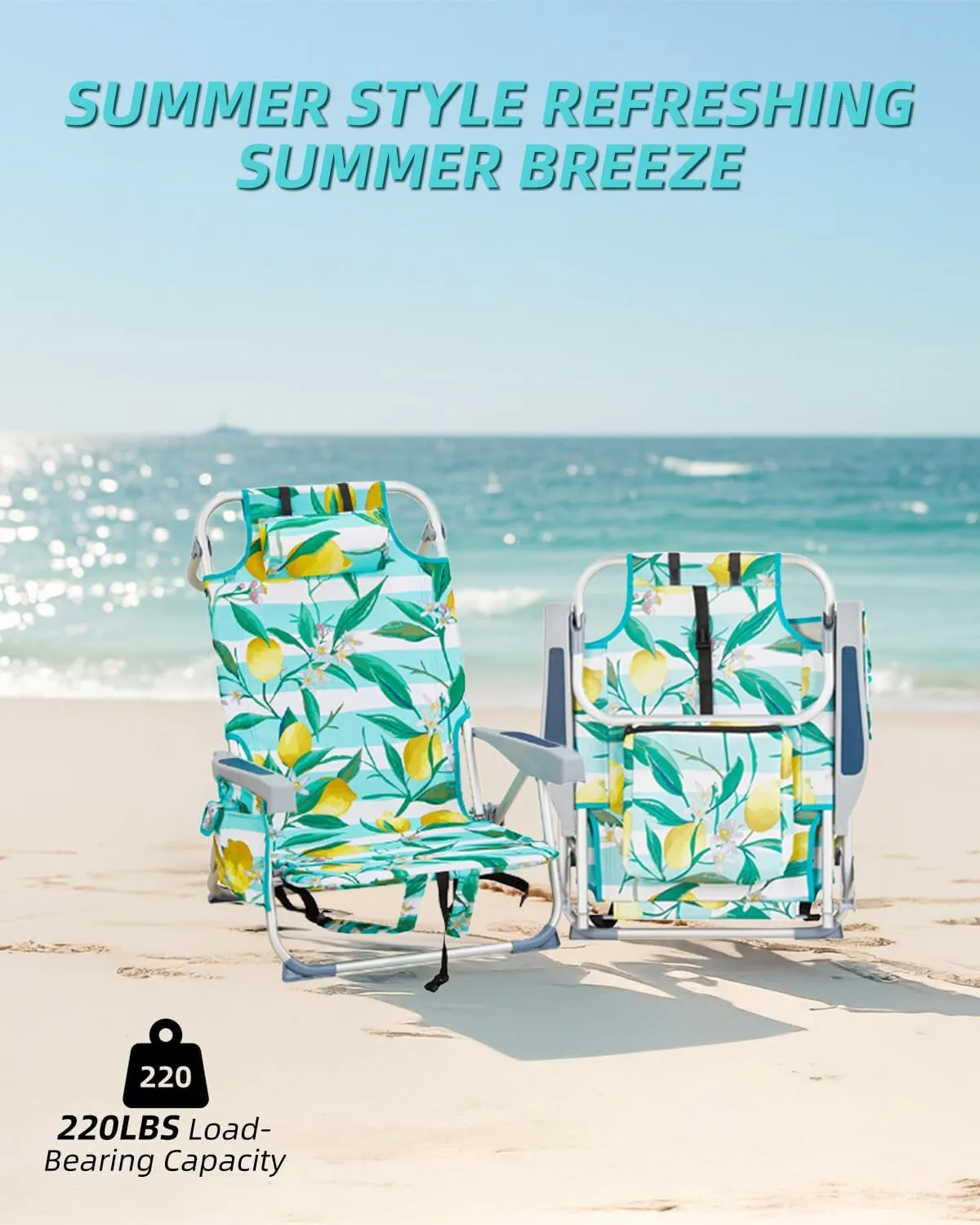 Folding Beach Chairs for Adults, Lightweight Backpack Beach Chair with Headrest, Aluminum Camping Chair Support 220LBS for Camp, Picnic, Lawn