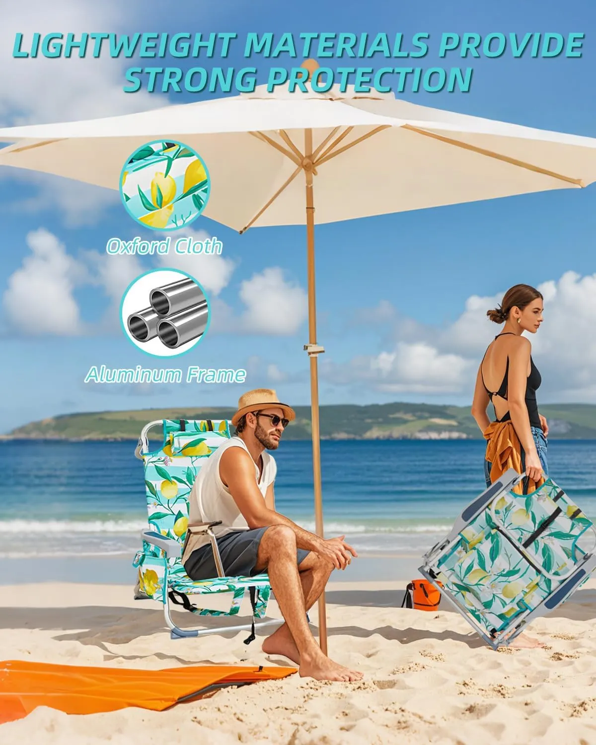 Folding Beach Chairs for Adults, Lightweight Backpack Beach Chair with Headrest, Aluminum Camping Chair Support 220LBS for Camp, Picnic, Lawn