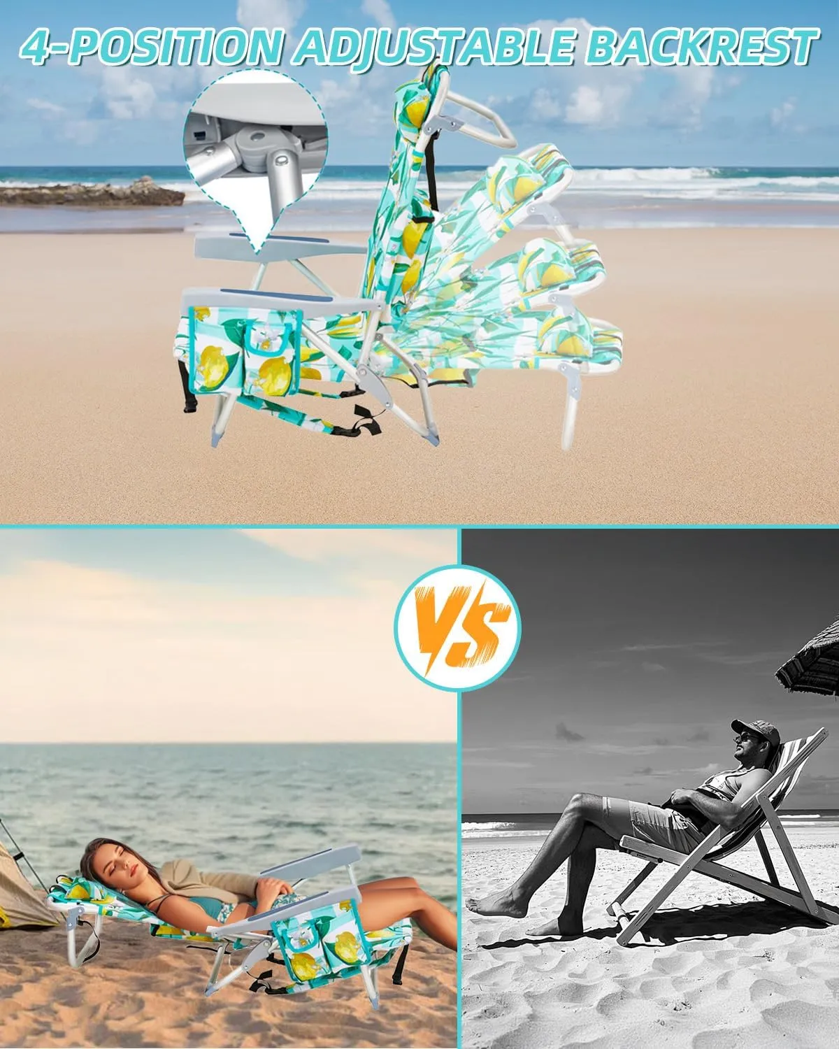 Folding Beach Chairs for Adults, Lightweight Backpack Beach Chair with Headrest, Aluminum Camping Chair Support 220LBS for Camp, Picnic, Lawn
