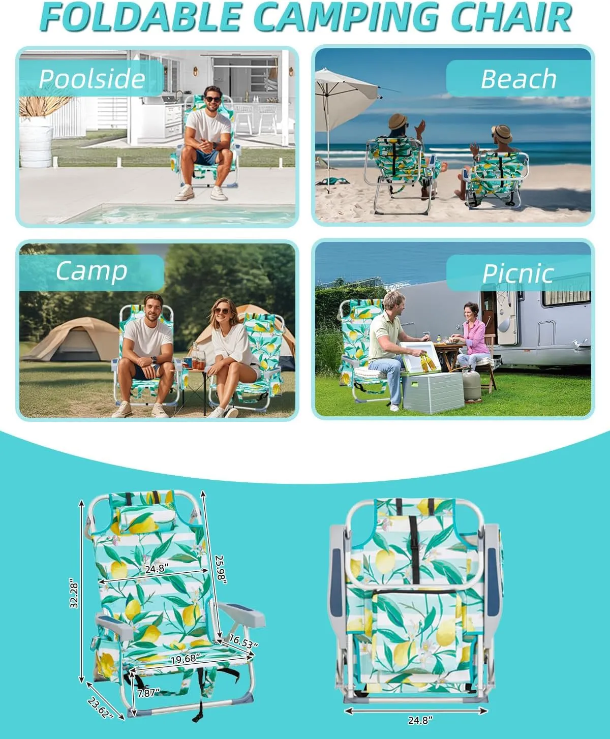 Folding Beach Chairs for Adults, Lightweight Backpack Beach Chair with Headrest, Aluminum Camping Chair Support 220LBS for Camp, Picnic, Lawn