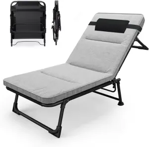 Folding Bed with Removable Mattress for Adults Backrest with 4 Adjustment Levels, Ultralight Folding Tent Camping Cot Small 132x58 cm, max Loading of 220lbs