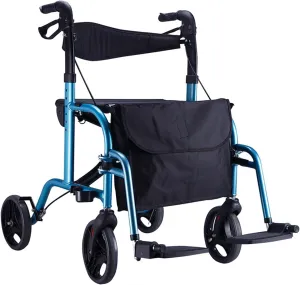Folding Rollator Wheeled Walking Frame with Seat, Adjustable Handle, Cane Holder and Storage Bag Mobility Aid for Elderly Handicapped