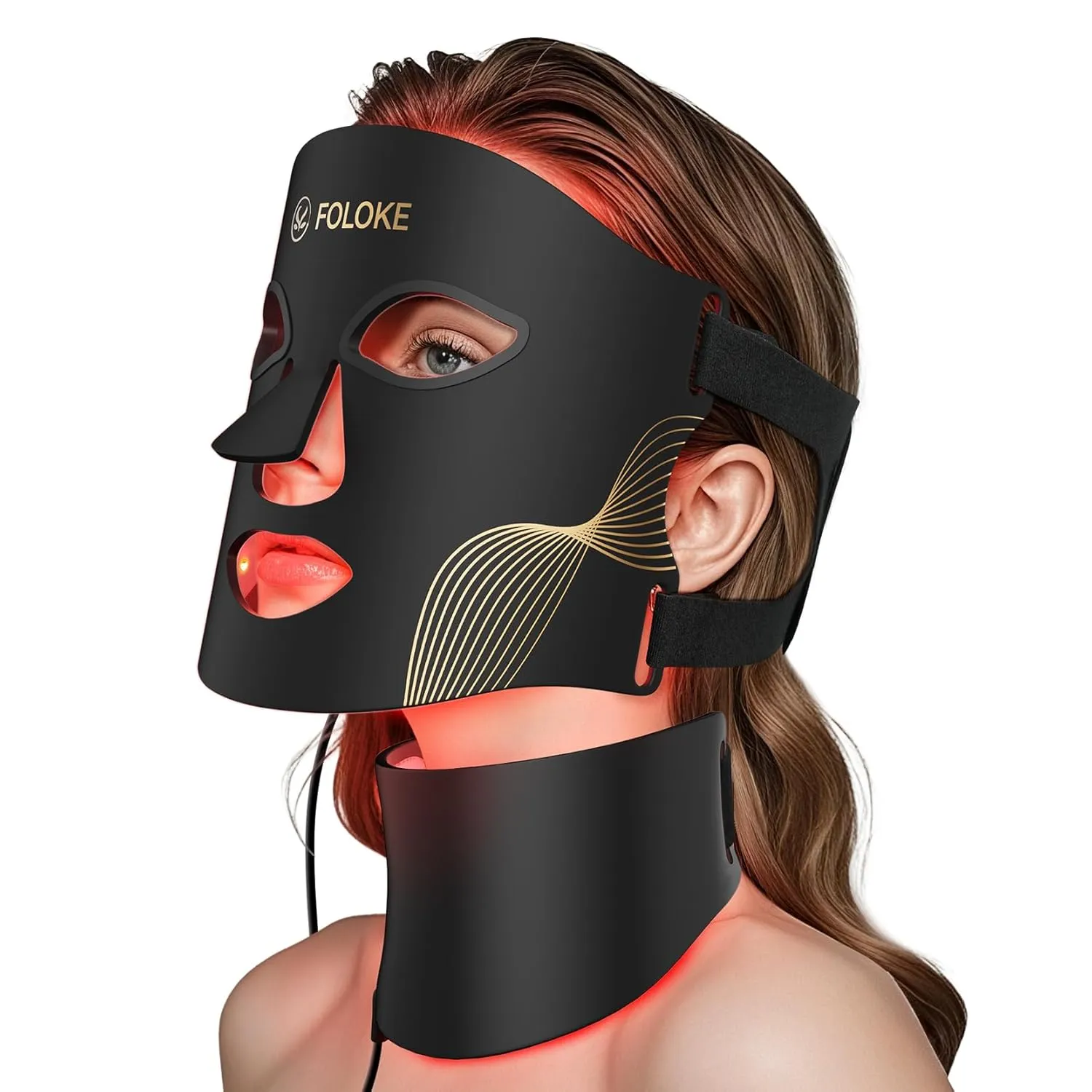 FOLOKE LED Light Therapy Mask Skin Care, LEDs face mask & neck mask Red - Wavelength for Home Use,– Advanced Skincare Made Easy （JET）