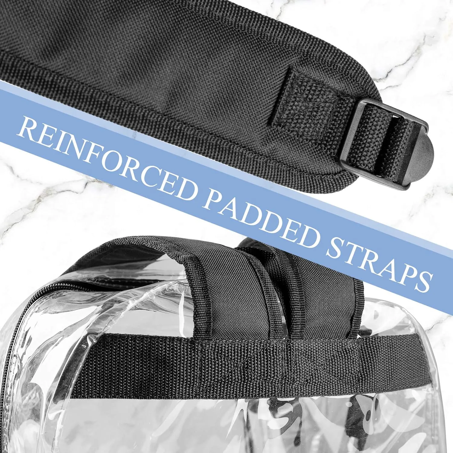 Fomaris Clear Backpack See Through Transparent Plastic Clear Bookbags for School, College, Stadium,Work Black, 2 Pack Bulks