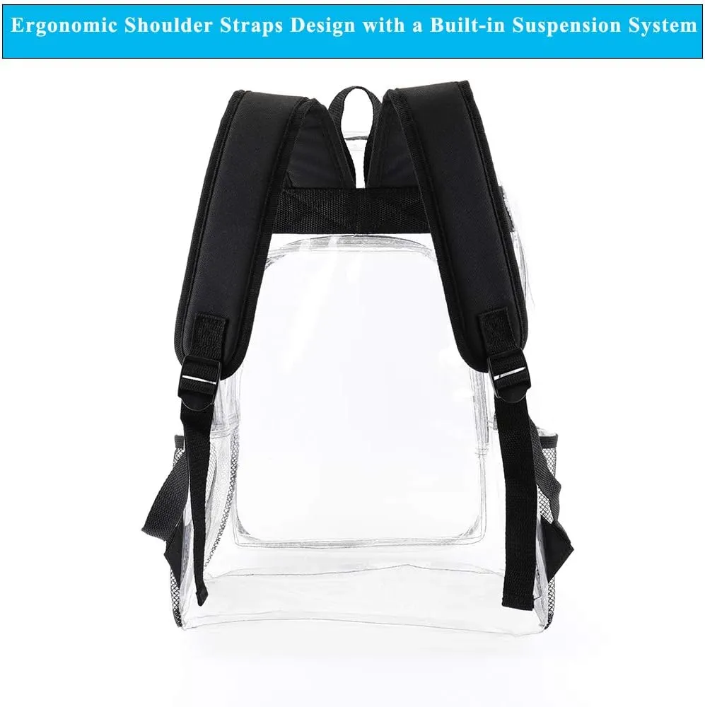 Fomaris Clear Backpack See Through Transparent Plastic Clear Bookbags for School, College, Stadium,Work Black, 2 Pack Bulks