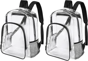 Fomaris Clear Backpack See Through Transparent Plastic Clear Bookbags for School, College, Stadium,Work Black, 2 Pack Bulks