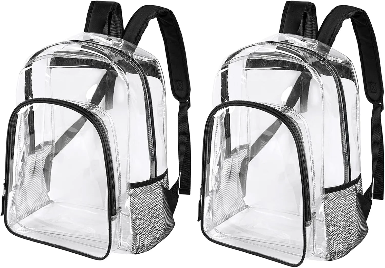 Fomaris Clear Backpack See Through Transparent Plastic Clear Bookbags for School, College, Stadium,Work Black, 2 Pack Bulks