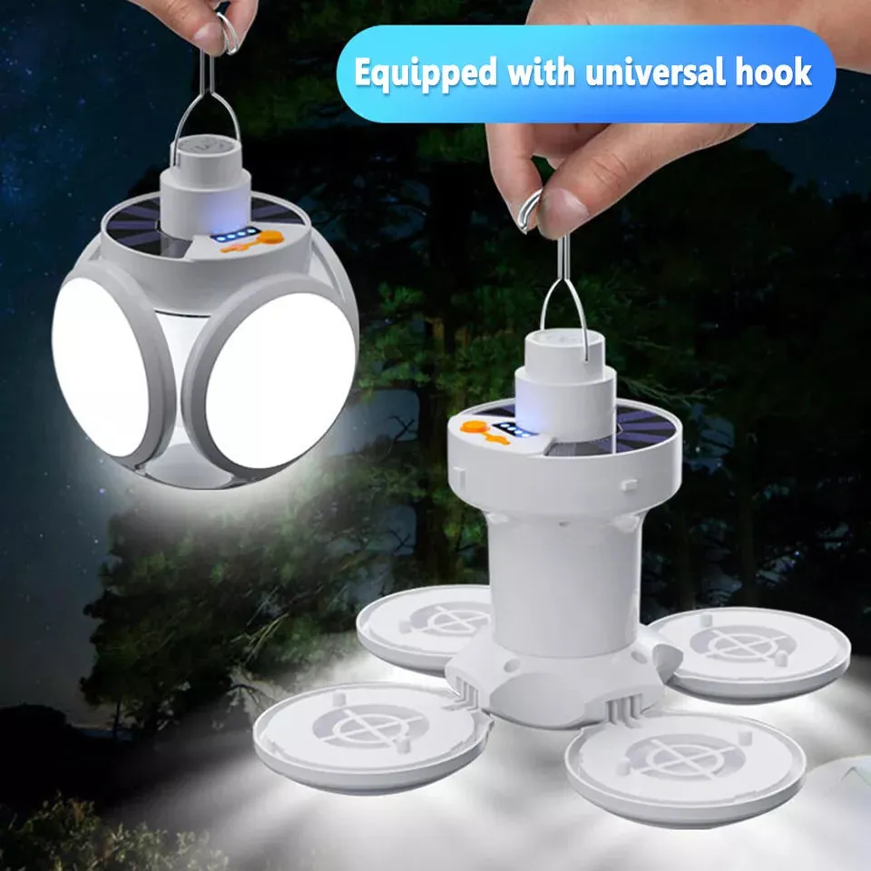 Football Foldable Solar Light, Emergency Home Camping Night Lights, Portable USB Rechargeable LED Search Light, 2 In 1 Camping Light, Portable Tent Lamp with Hanging Hook