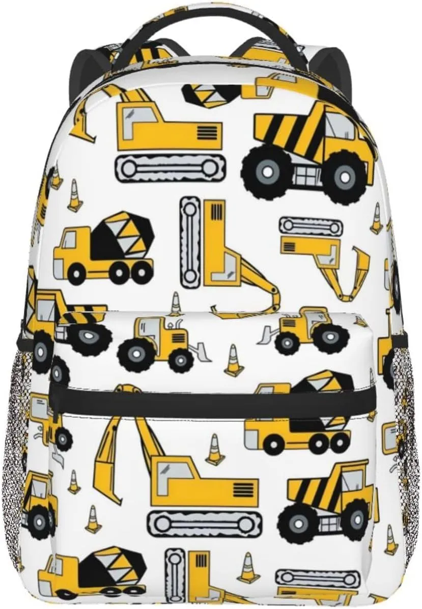 Forklift Excavator Transport Truck Cement Truck Backpack Lightweight Laptop Backpack Casual Daypack Travel Double Shoulder Bag For Women Men