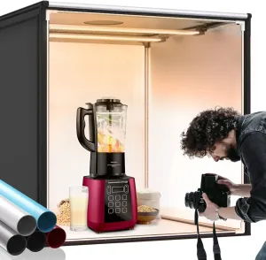 FOSITAN Bi-Color Dimmable Photo Light Box Kit, 32x32 inch/80x80 cm Photo Studio Photography Photo Box Kit 2 Led Light Bars 252 LED Light Beads Tabletop Professional Shooting Tent with 5 Backdrops