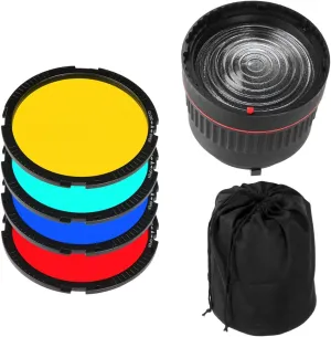 Fotga 10x Focus Bowens Mount Fresnel Lens Studio Light Focus Adjustment   4 Colorful Filters for Studio Flash LED Light Photo Studio Photography Continuous Light