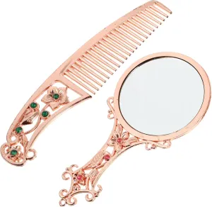 FRCOLOR 1Set Portable Vanity Mirror with Comb Mini Cosmetic Mirror for Women Elegant Design Travel-Friendly Hair Organizer Vintage Style Makeup Accessory
