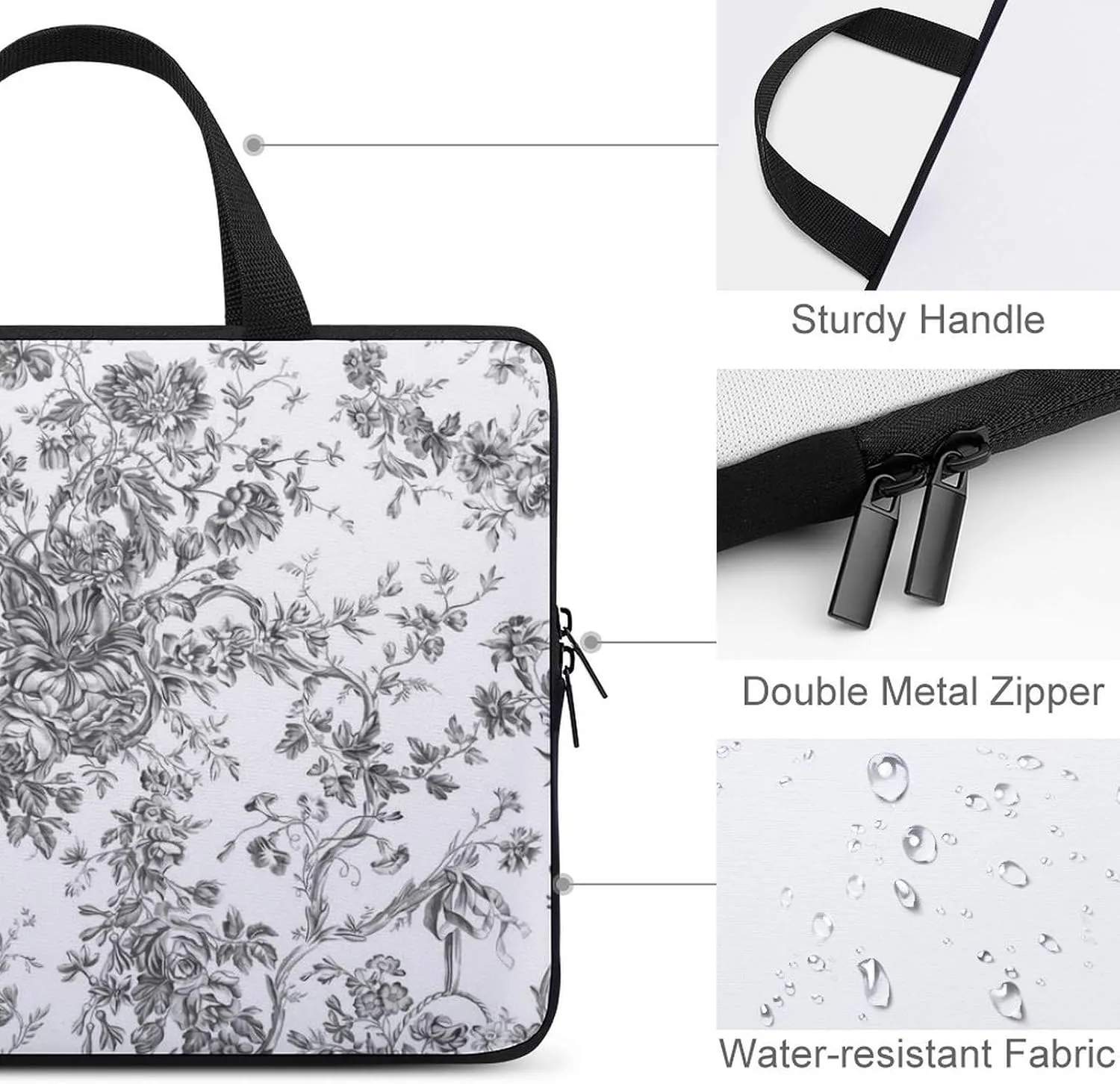 French Engraved Floral Toile Laptop Bag Waterproof Dustproof Crack Proof Large Capacity