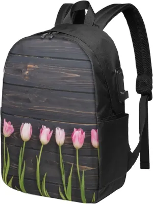 Freshly Picked Tulips Ergonomic Travel Laptop Backpack - Fashionable Usb Charging Men'S And Women'S Backpack, Work Gift, Leisure Day Bag