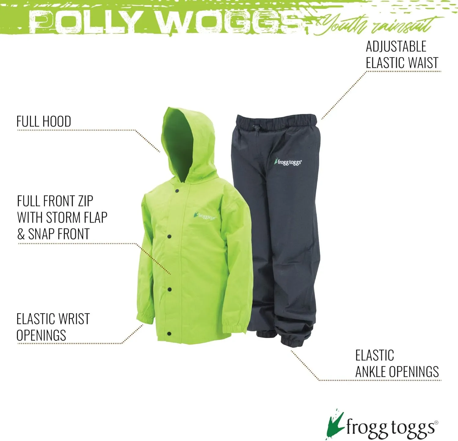 FROGG TOGGS Youth Polly Woggs Waterproof Breathable Rain Suit