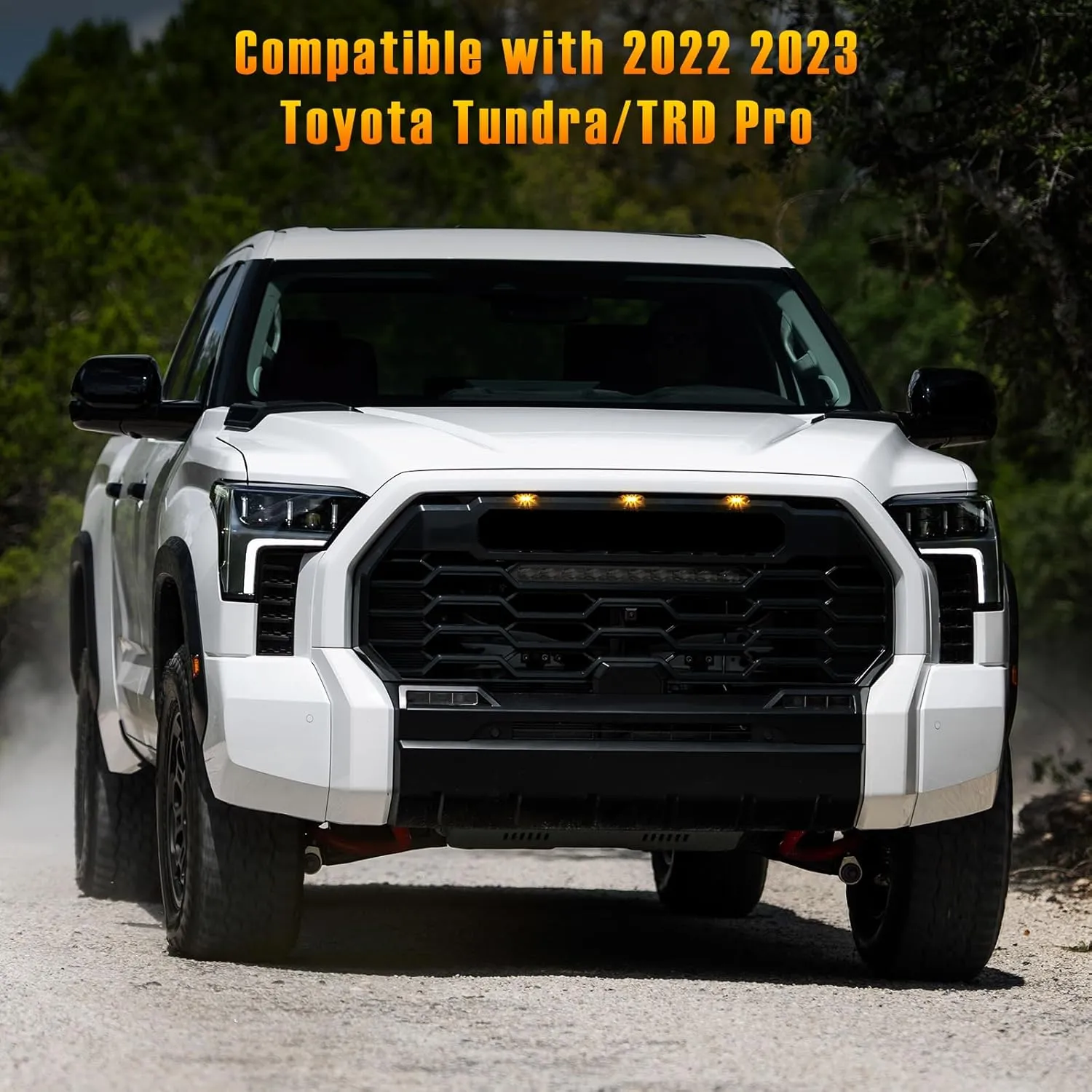 Front Center Bumper LED Grill Lights,3PCS Amber Grill Lights w/Wiring Harness fit for Toyota Tundra for TRD Pro 2022 2023 2024,Yellow Front Grill Lights,Exterior Lighting Accessories,Set of 3